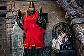 The great Chola temples of Tamil Nadu - The Brihadishwara Temple of Thanjavur. Brihadnayaki Temple (Amman temple) sculptures inside the mandapa. 
